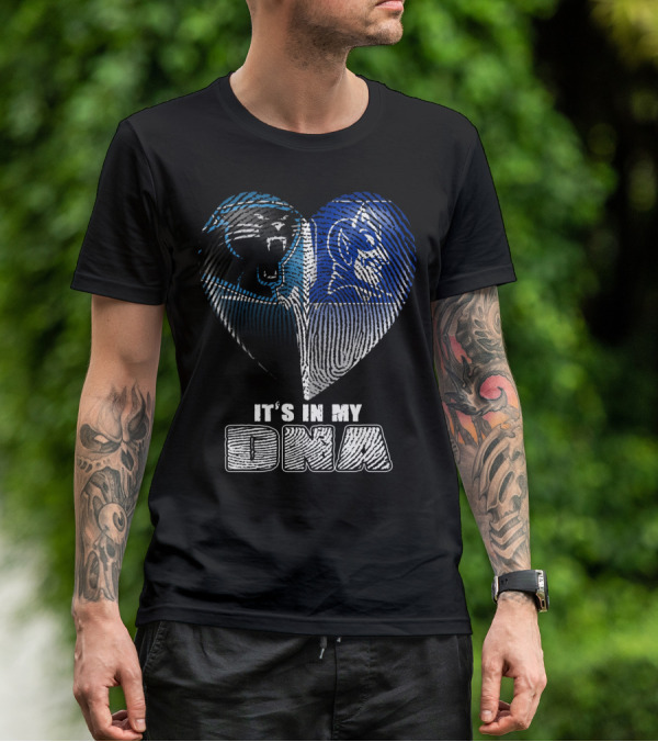 It's In My Dna Carolina Panthers And Duke Blue Devils Fingerprint Heart T-Shirt