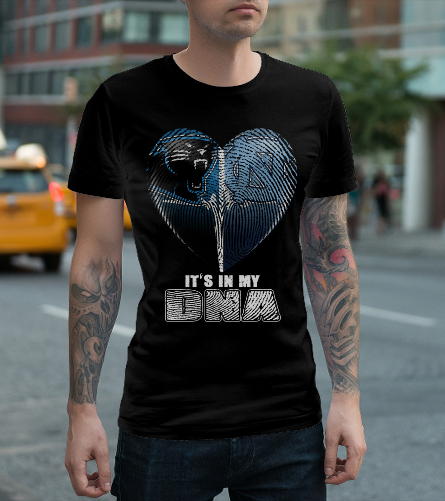 It's In My Dna Carolina Panthers North Carolina Tar Heels Heart Fingerprint T-Shirt