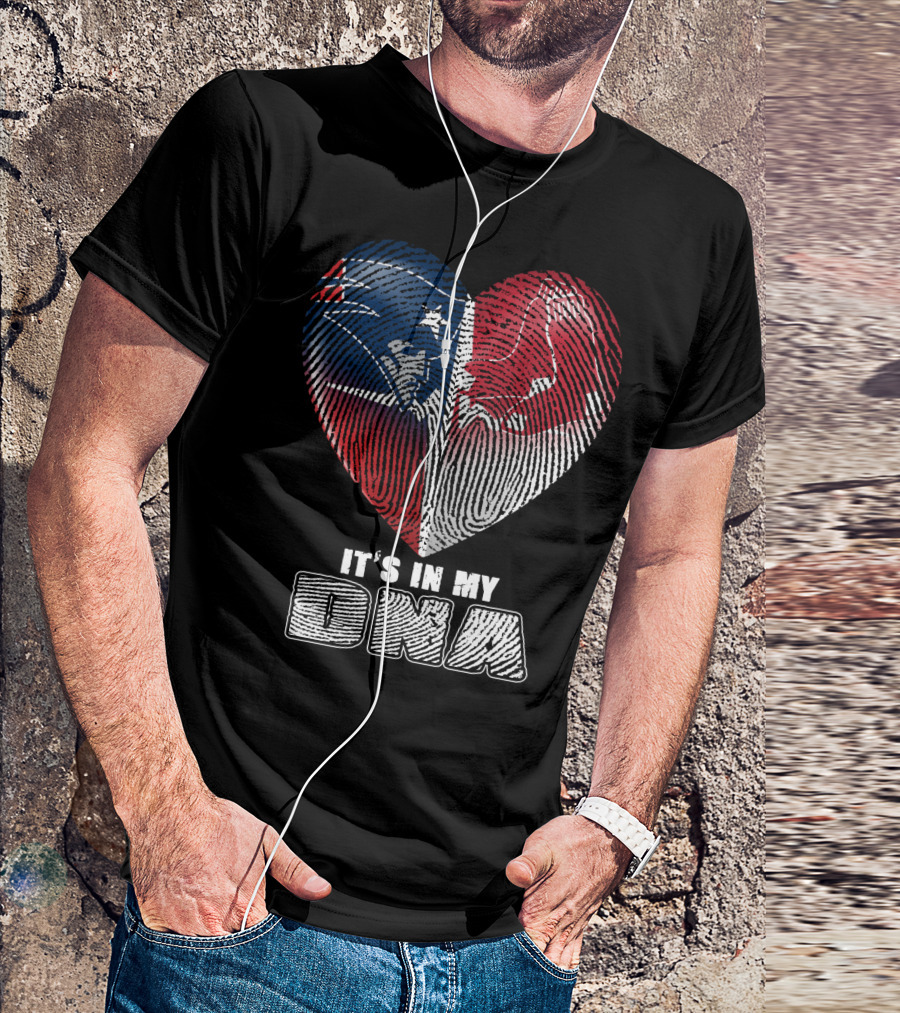 It's In My Dna Patriots Red Sox Heart Fingerprint T-Shirt