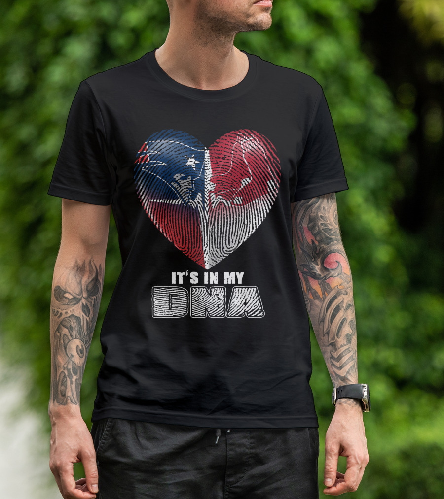It's In My Dna Patriots Red Sox Heart Fingerprint T-Shirt