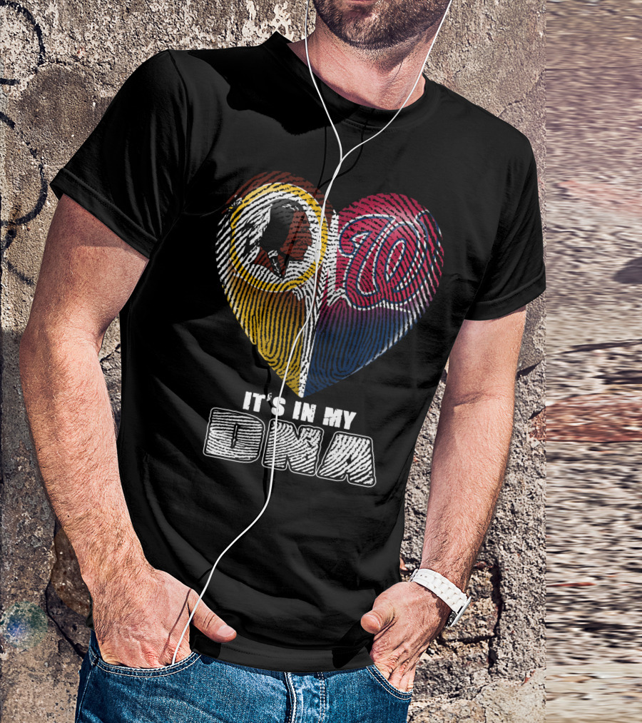 It's In My Dna Washington Redskins Washington Nationals Heart Fingerprint T-Shirt