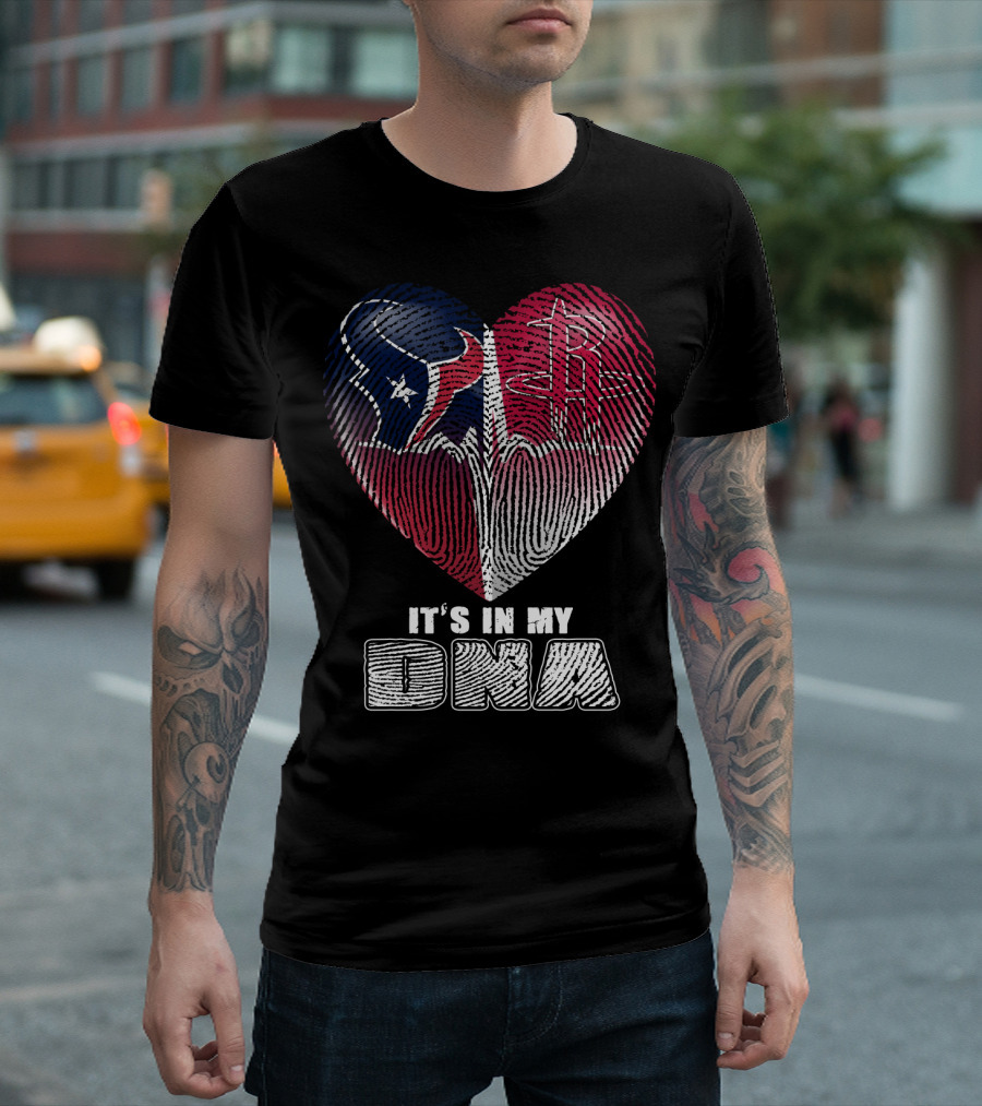 It's In My Dna Houston Texans Houston Rockets Heartbeat Fingerprint T-Shirt