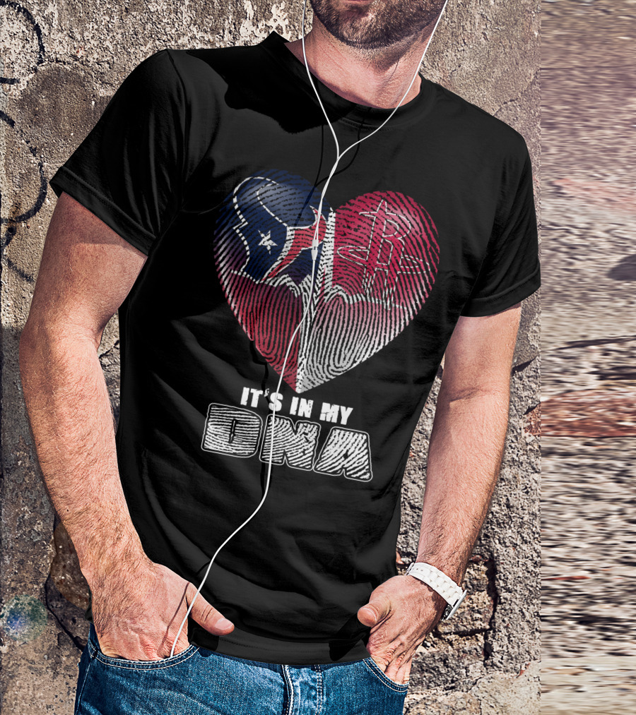 It's In My Dna Houston Texans Houston Rockets Heartbeat Fingerprint T-Shirt