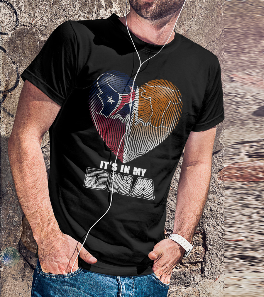 It's In My Dna Texans And Longhorns Heart Fingerprint T-Shirt