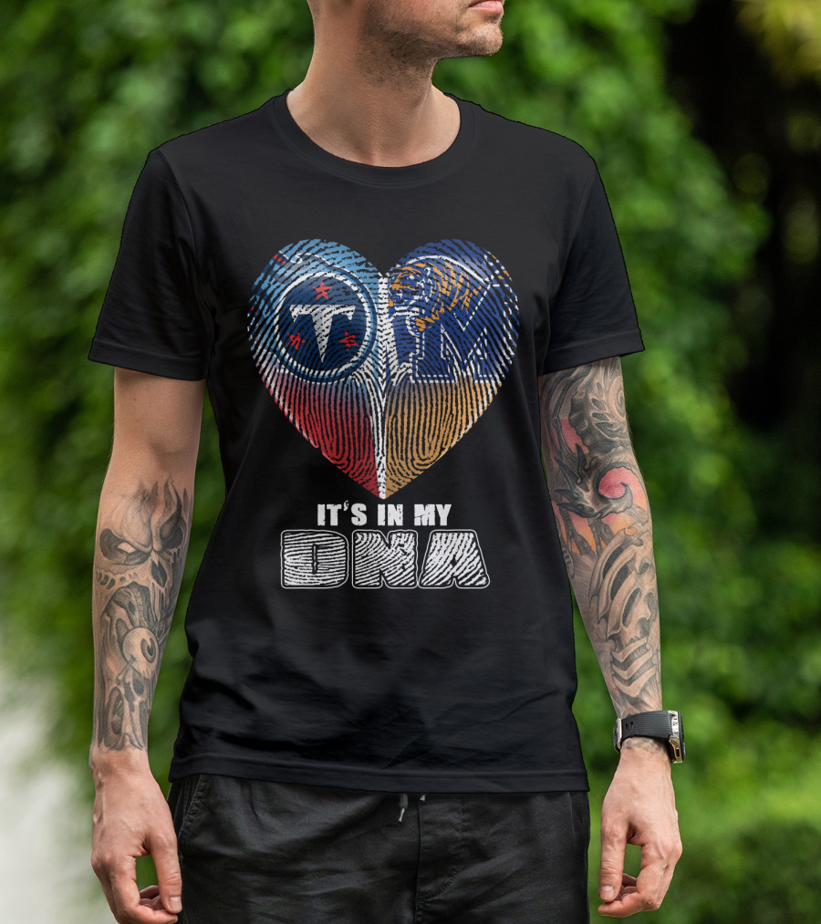 It's In My Dna Tennessee Titans Memphis Tigers Fingerprint Heart T-Shirt