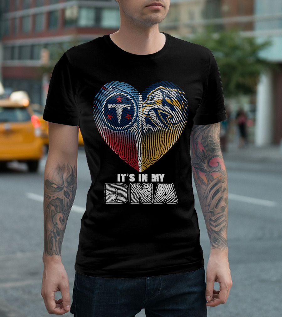It's In My Dna Tennessee Titans Predators Heart Fingerprint T-Shirt
