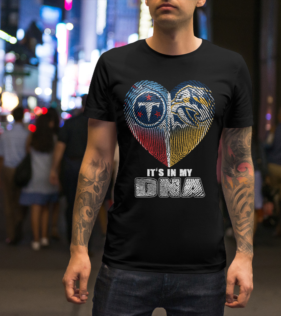It's In My Dna Tennessee Titans Predators Heart Fingerprint T-Shirt