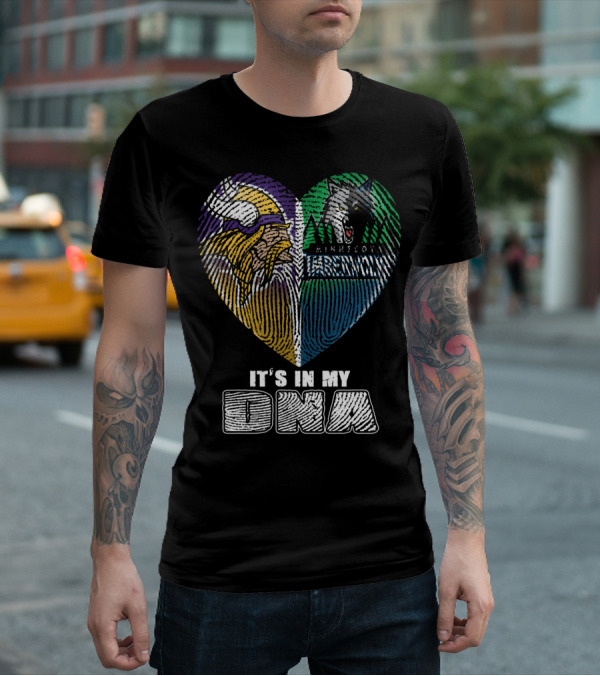 It's In My Dna Minnesota Vikings Timberwolves Heart Fingerprint T-Shirt