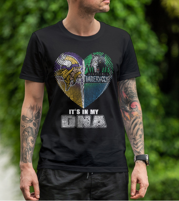 It's In My Dna Minnesota Vikings Timberwolves Heart Fingerprint T-Shirt