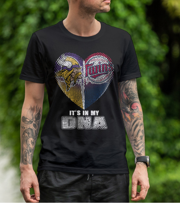 Vikings Twins Fingerprint Heart It's In My Dna T-Shirt