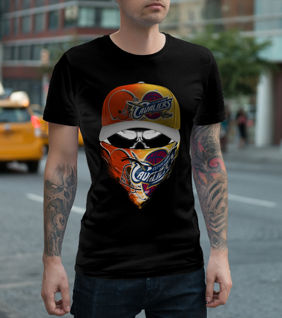 Cleveland Cavaliers Skum 021 Mask And Hat Design Featuring Team Logos T-Shirt
