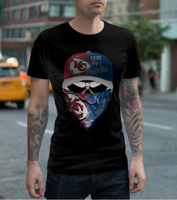 Kansas City Chiefs Royals Skull Mask Logo Mashup T-Shirt