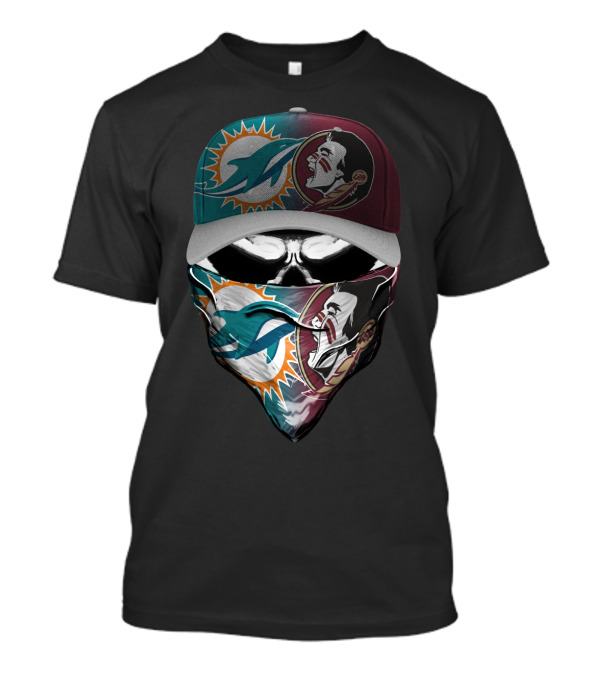 Miami Dolphins Florida State Seminoles Skull Headwear T-Shirt