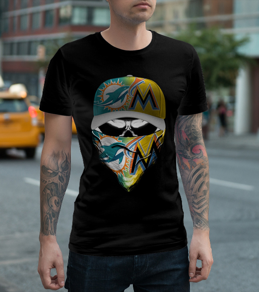 Miami Dolphins Miami Marlins Masked Skull Cap T-Shirt