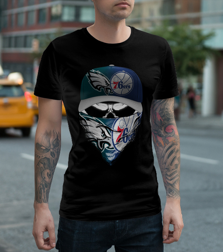 Philadelphia Eagles And 76ers Skull Bandana And Cap T-Shirt