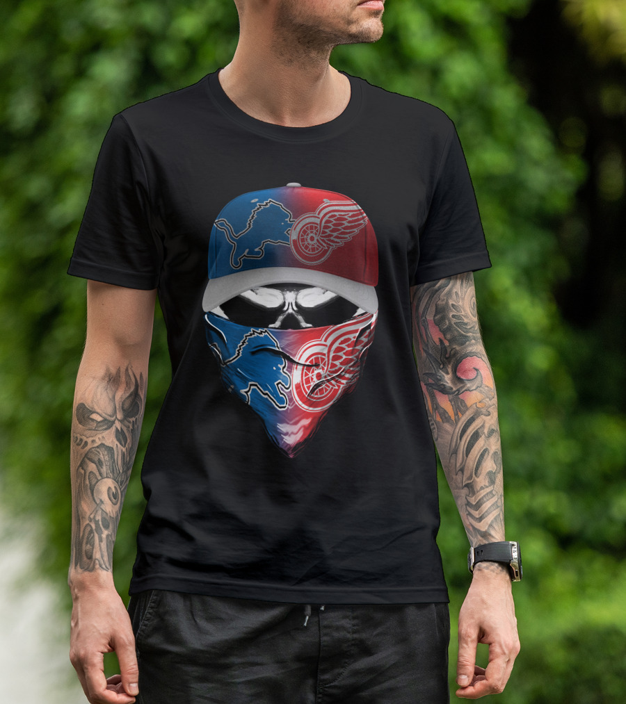 Detroit Lions Red Wings Fusion Hat And Bandana T-Shirt