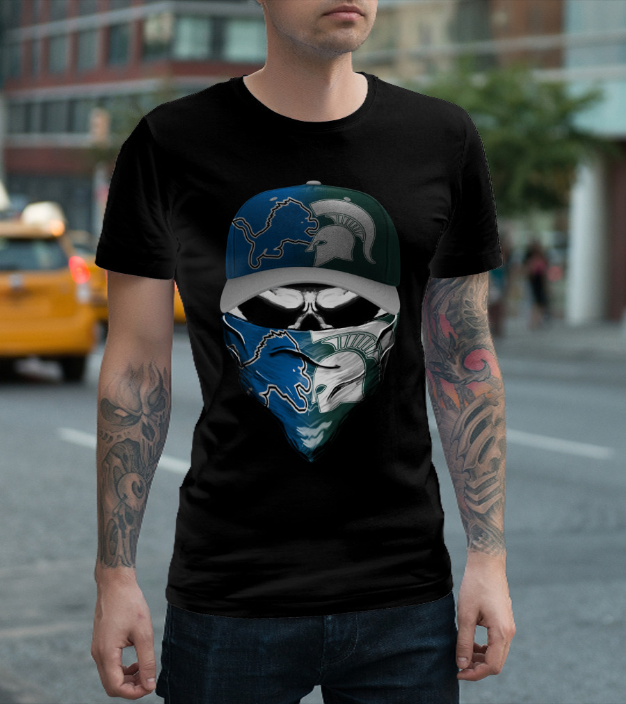 Detroit Lions Spartan Skull Skum 076 T-Shirt