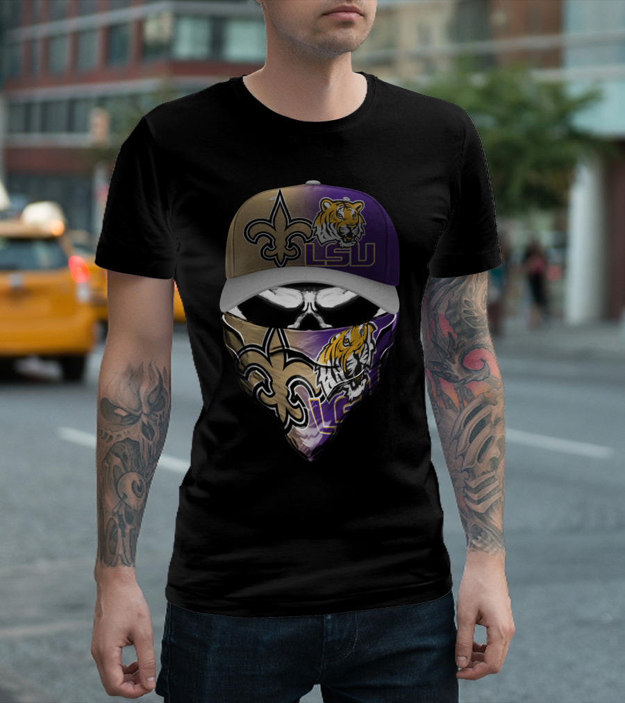 Lsu Tigers New Orleans Saints Logo Mask And Cap Combination T-Shirt