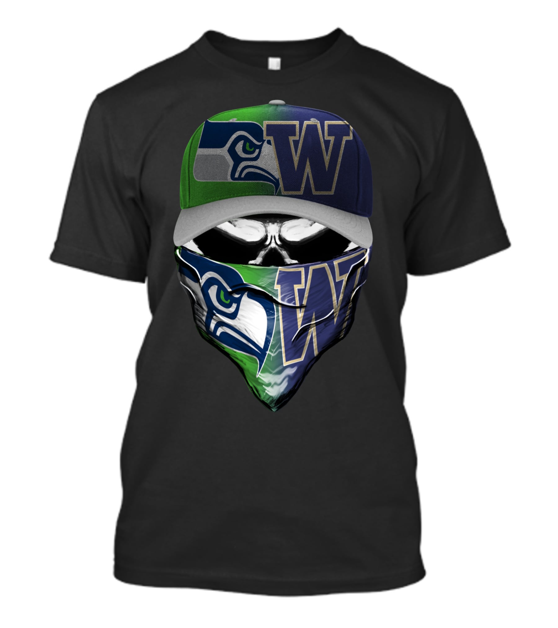 Seahawks-Washington Huskies Skull Mask Fan Fusion T-Shirt