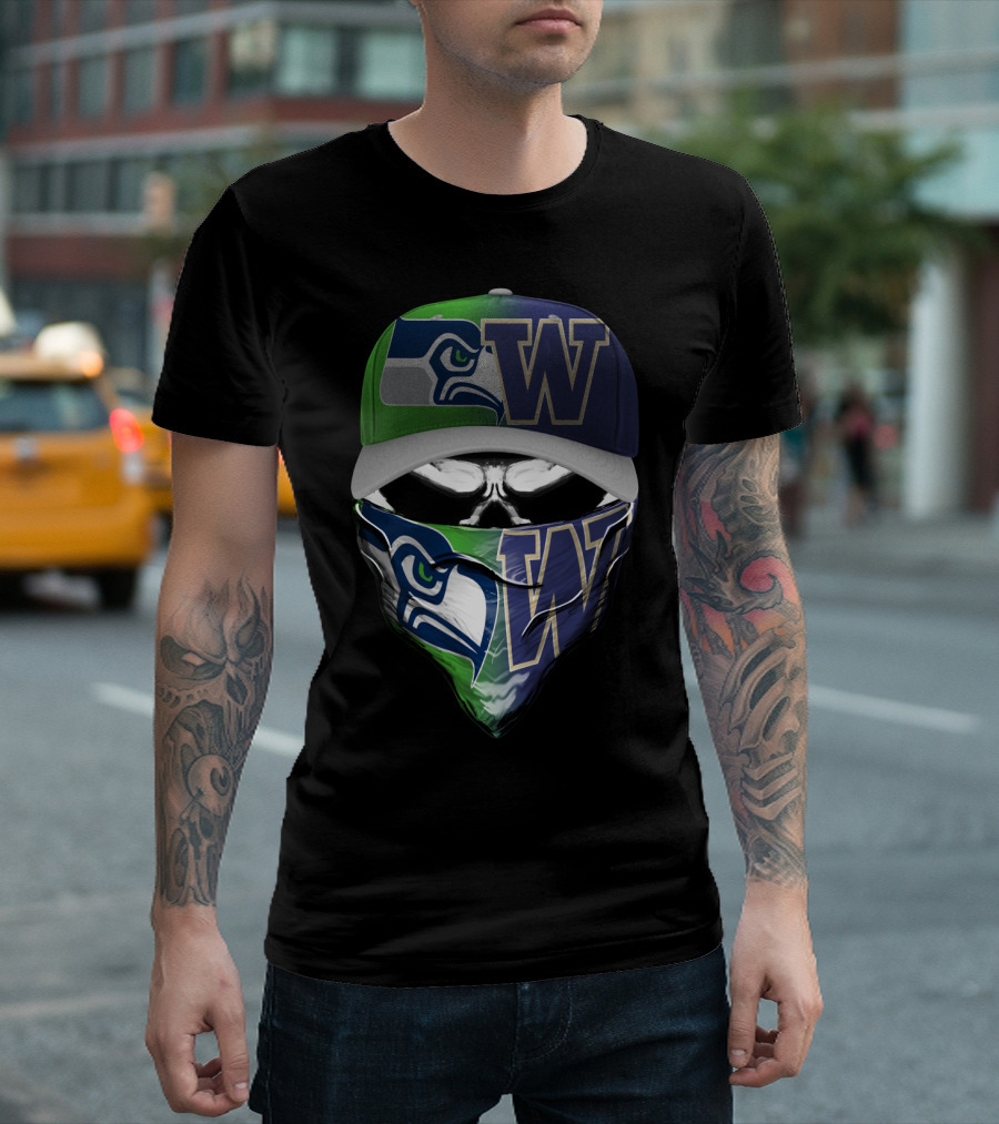 Seahawks-Washington Huskies Skull Mask Fan Fusion T-Shirt