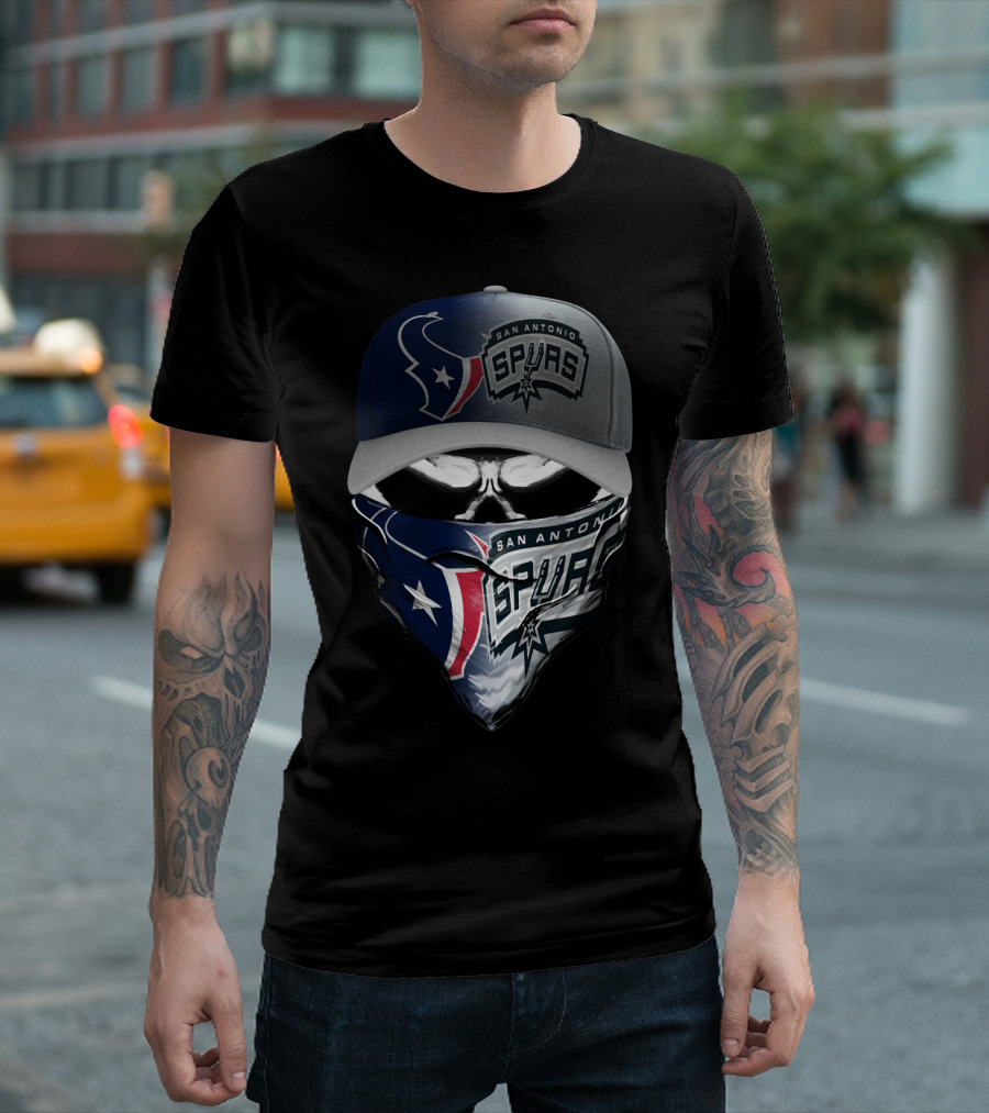 San Antonio Spurs And Houston Texans Skull Mask Combo T-Shirt