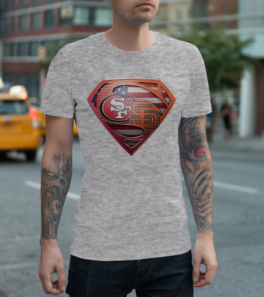 Sf 49ers Sf Giants Superman American Flag T-Shirt