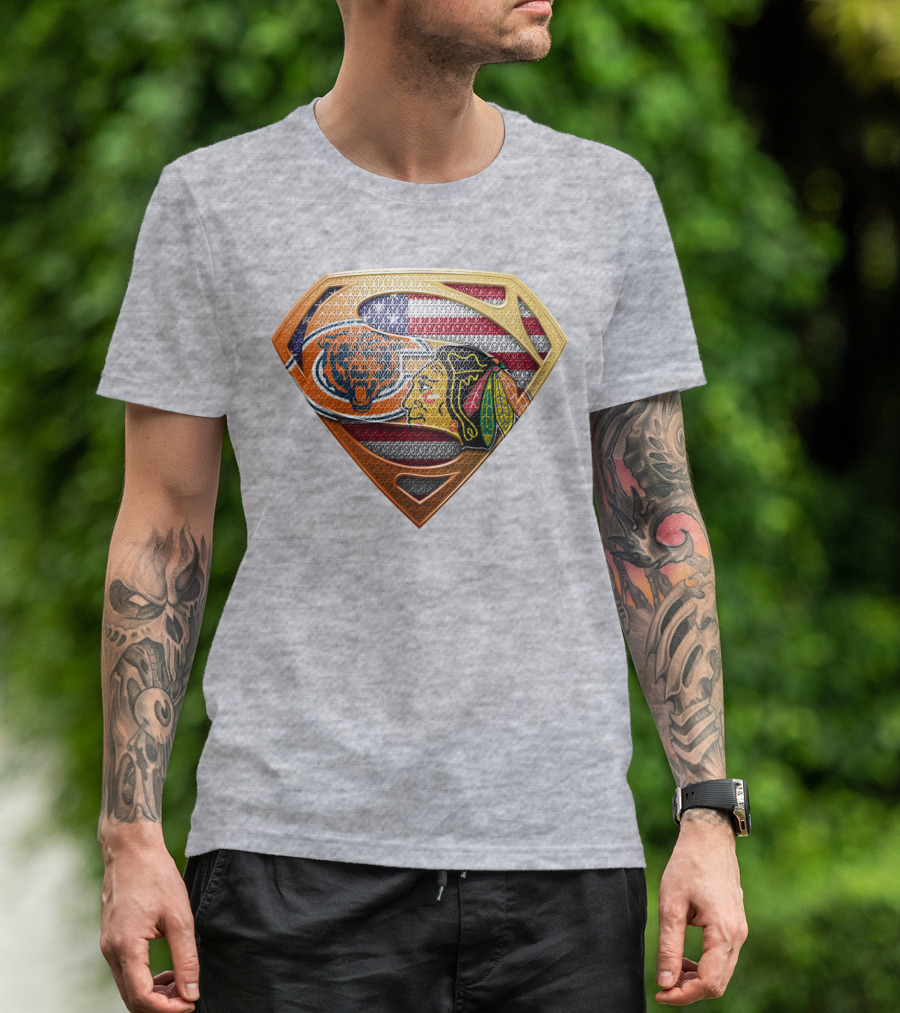 Chicago Bears Blackhawks American Flag Superman T-Shirt