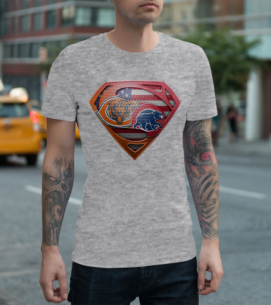 Superman Shield Chicago Bears American Flag Crest T-Shirt