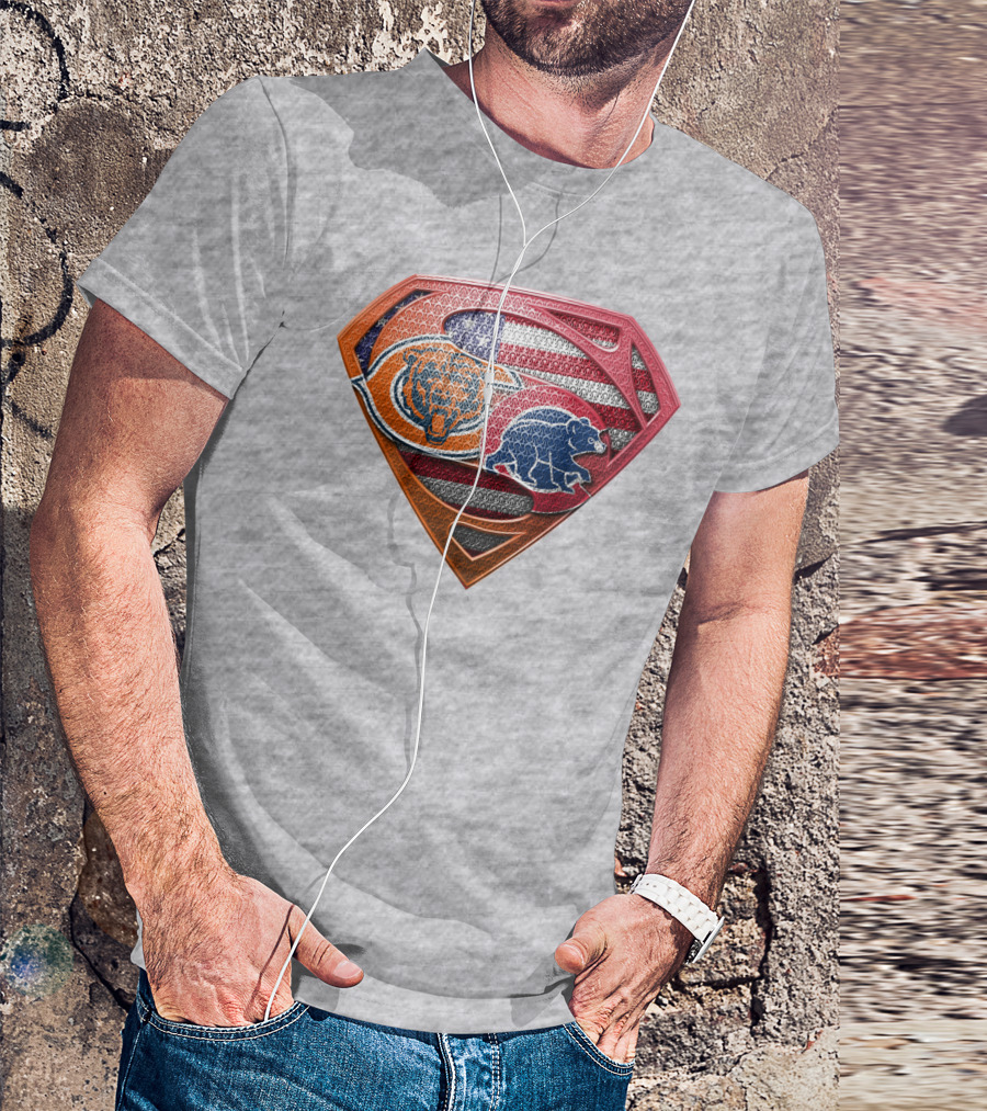 Superman Shield Chicago Bears American Flag Crest T-Shirt