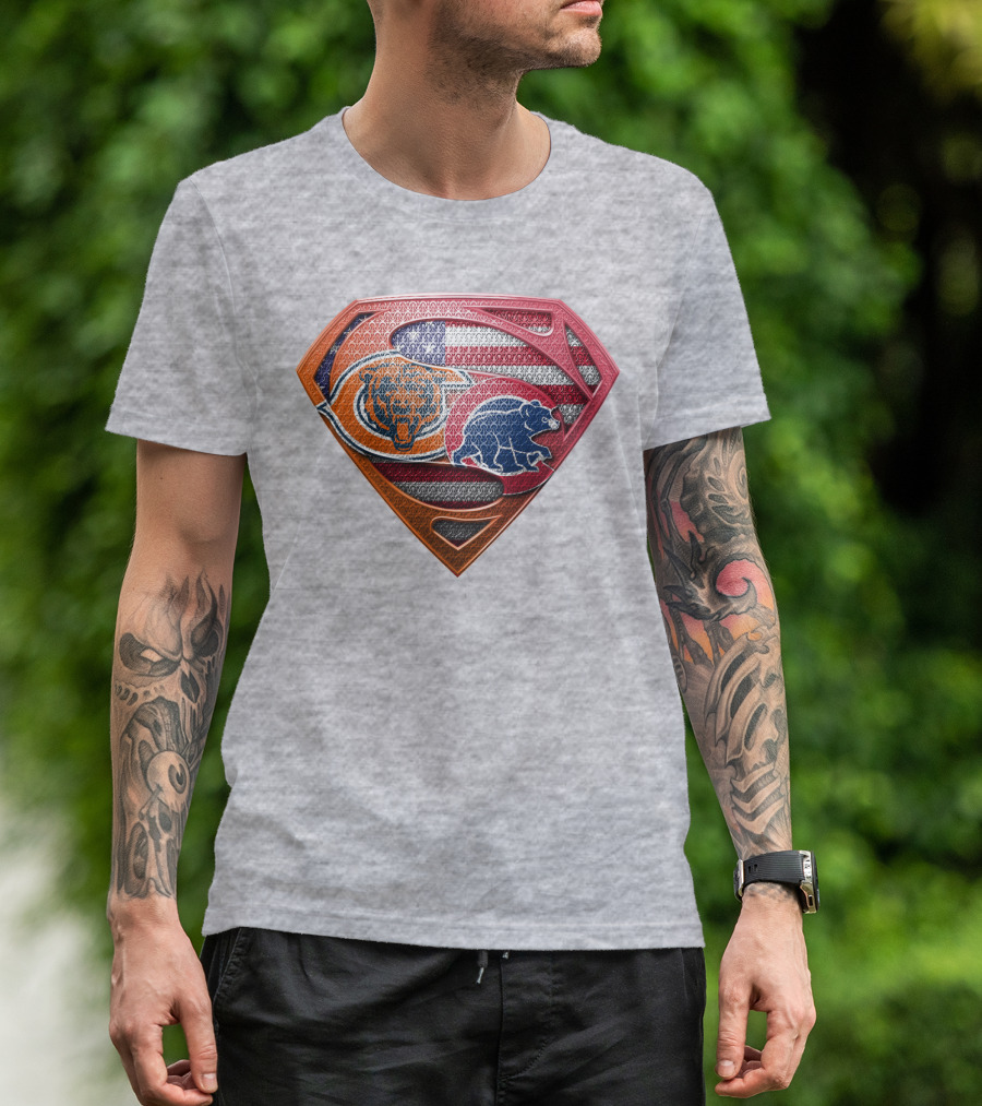 Superman Shield Chicago Bears American Flag Crest T-Shirt
