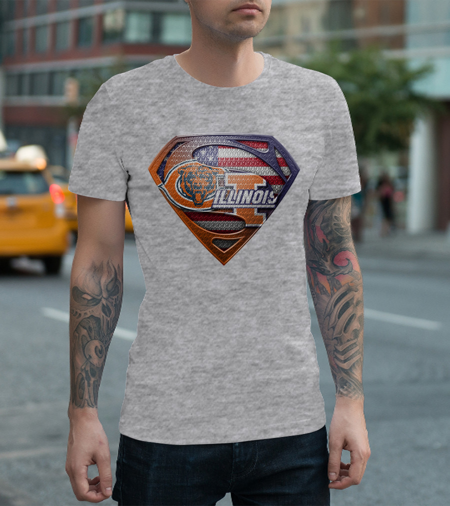 Superman Logo Bears Illinois American Flag T-Shirt