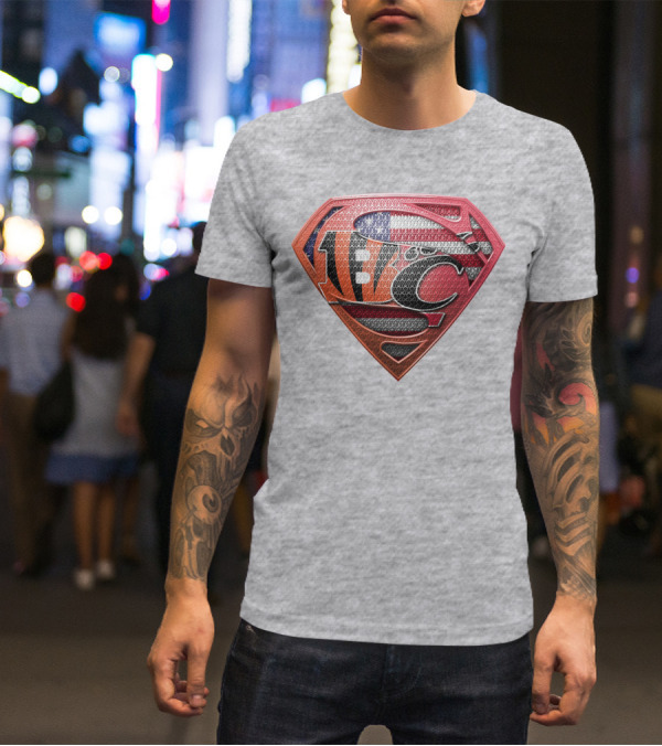 Superman Nfl Logo With American Flag Shield T-Shirt