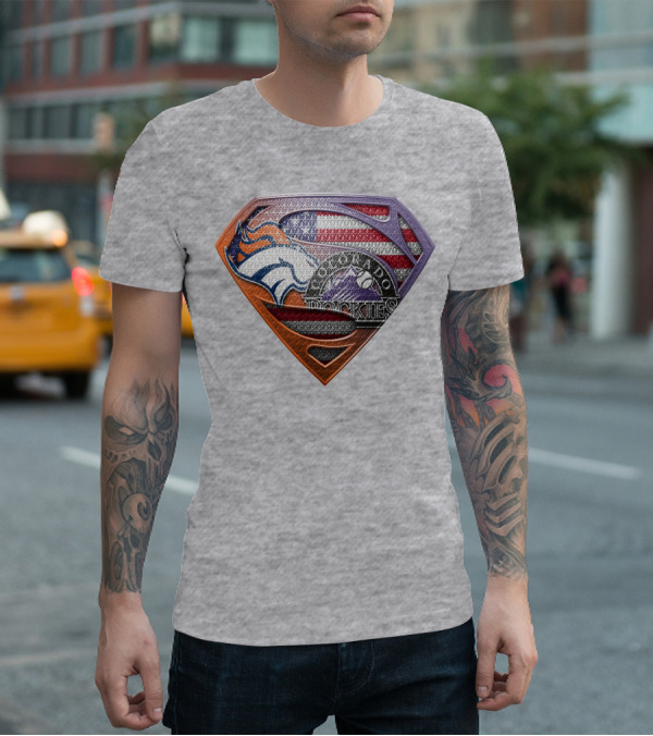 Denver Broncos Colorado Rockies American Flag Superman Logo Fusion T-Shirt