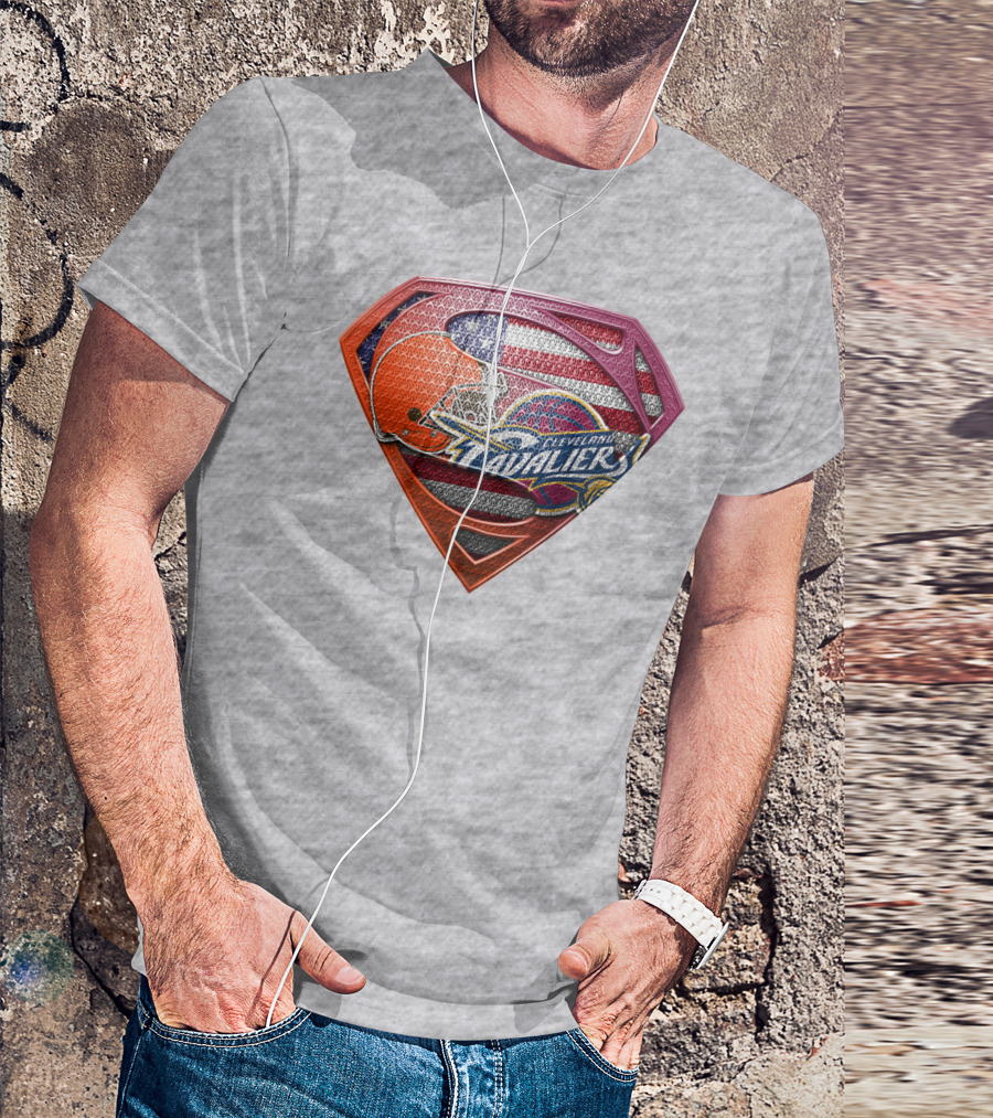 Cleveland Cavaliers Browns Superman American Flag Emblem T-Shirt