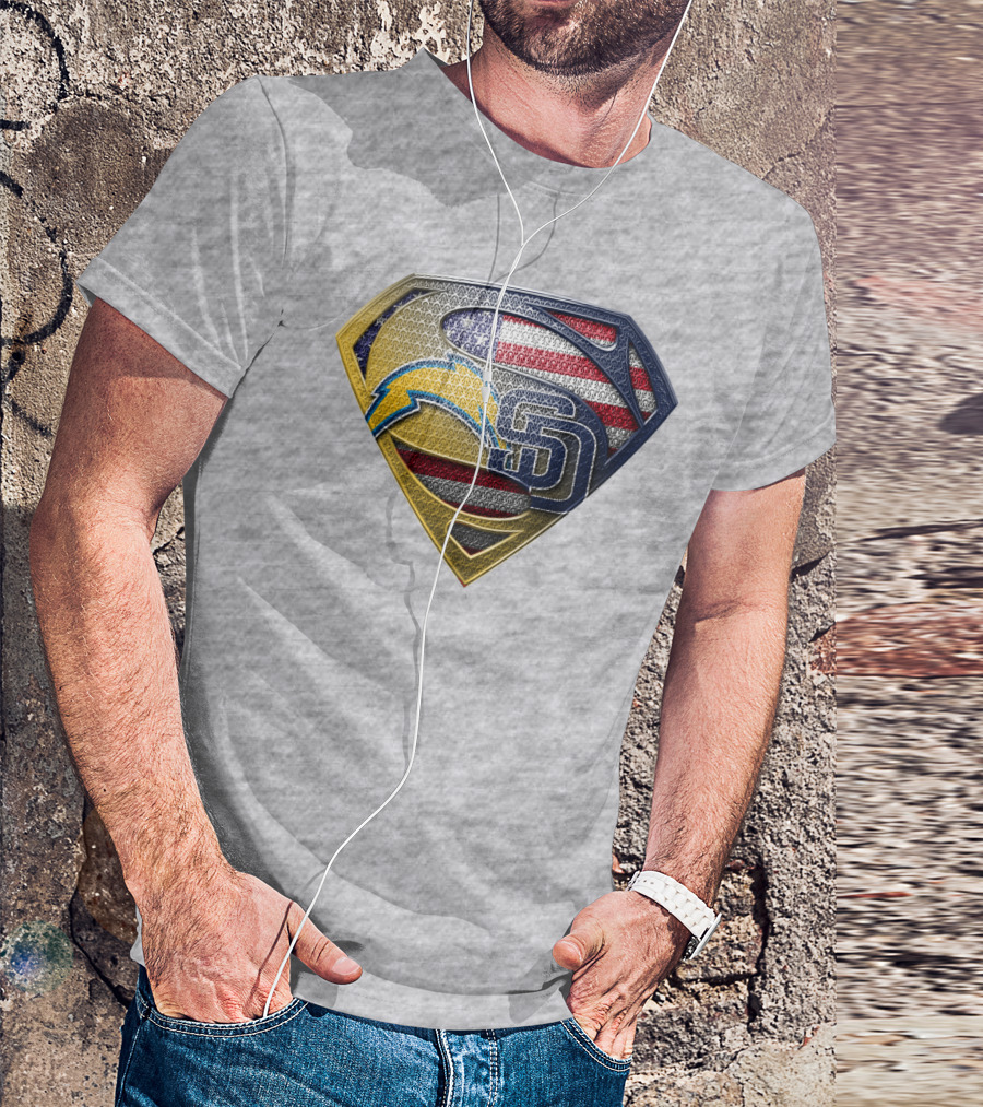 Superman Logo Chargers Sd Padres American Flag T-Shirt