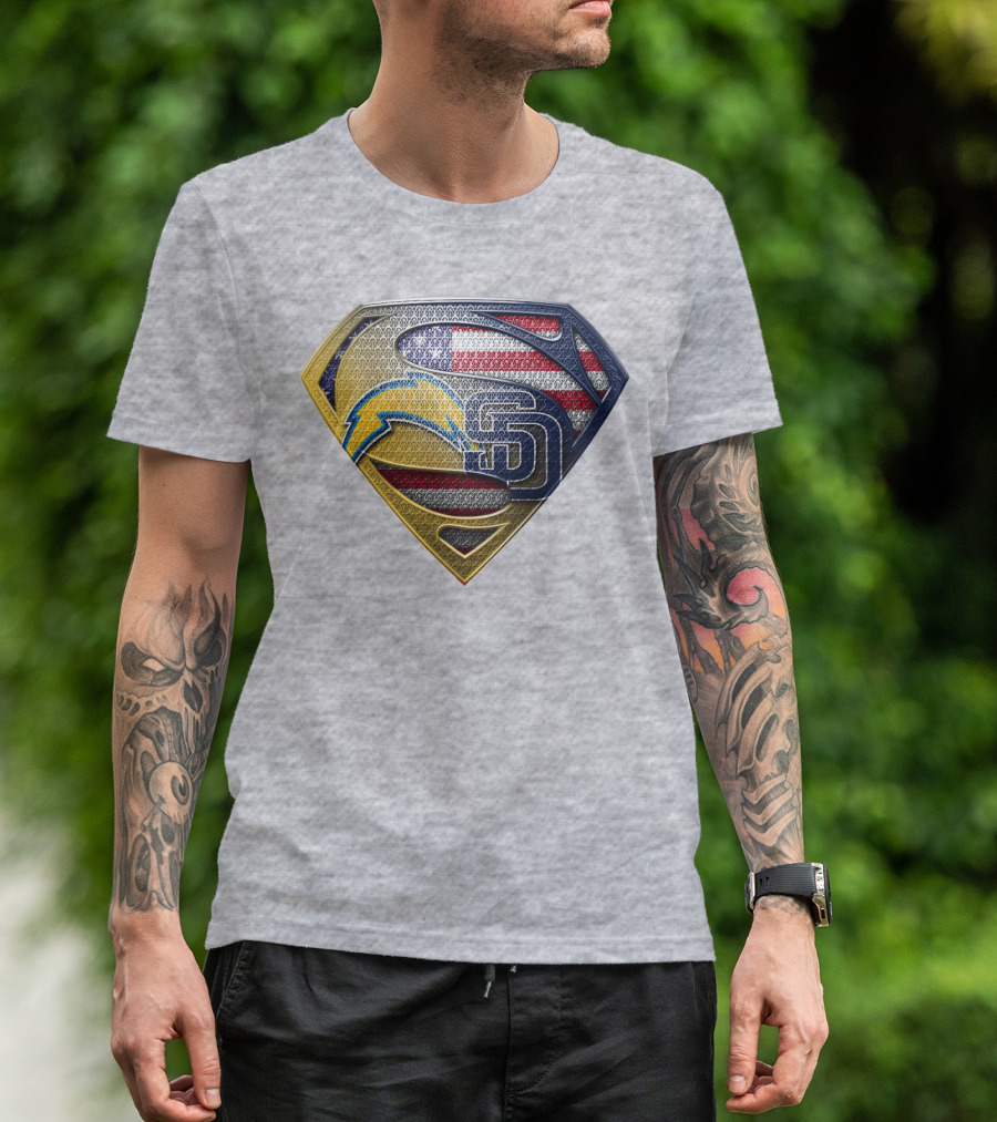 Superman Logo Chargers Sd Padres American Flag T-Shirt