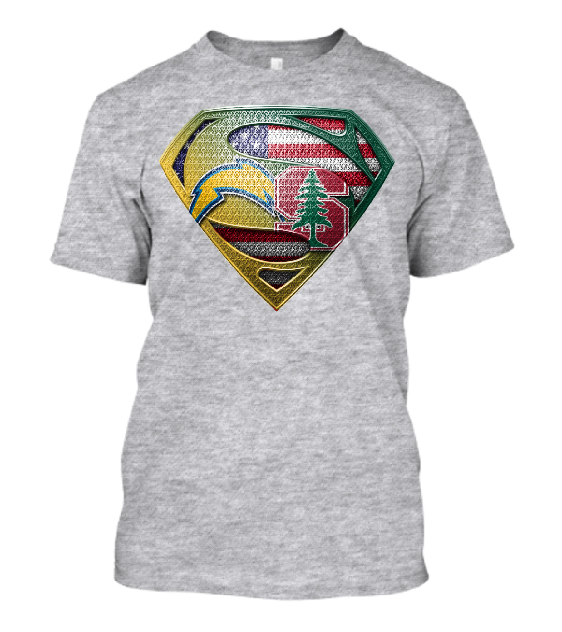 Superman Emblem Stanford Cardinal Chargers American Flag Fusion T-Shirt