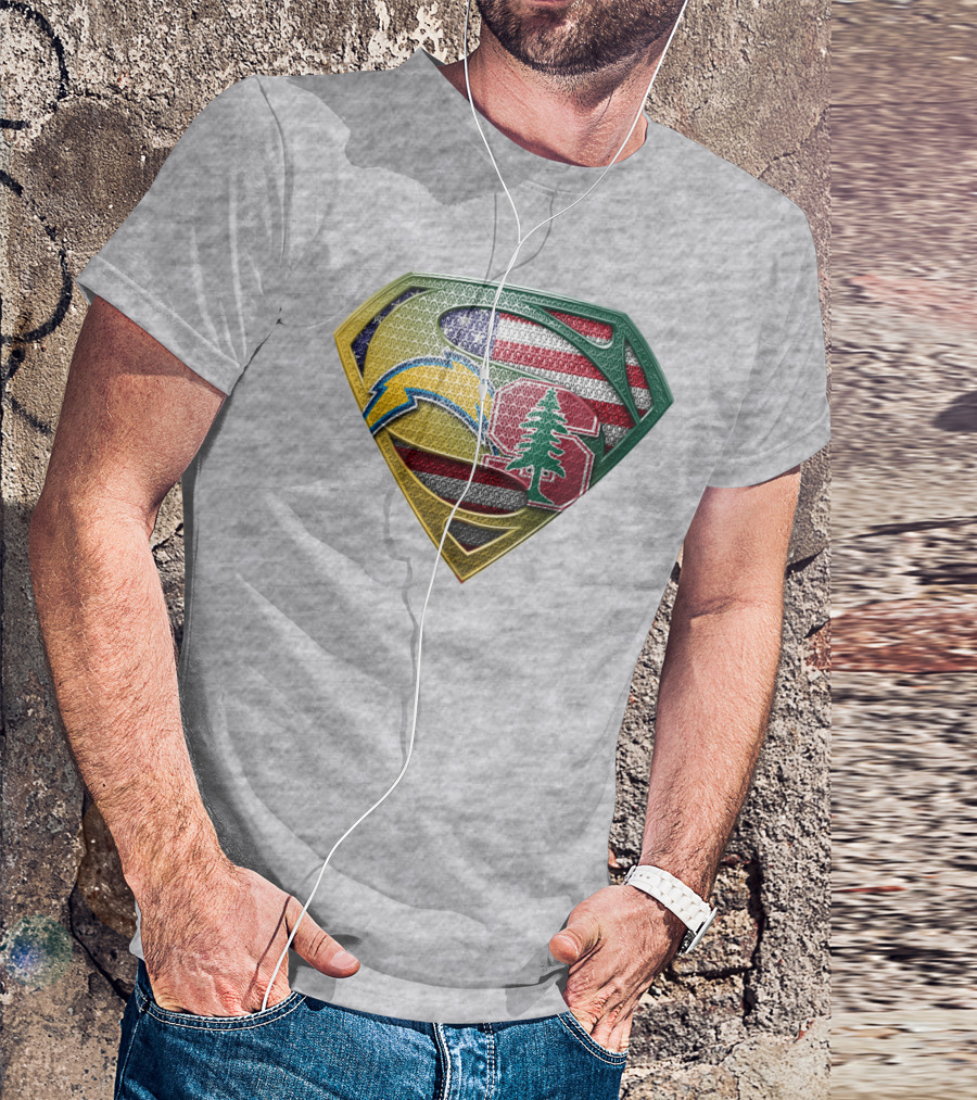 Superman Emblem Stanford Cardinal Chargers American Flag Fusion T-Shirt