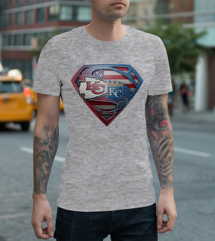 Kansas City Chiefs Royals American Flag Superman Shield T-Shirt