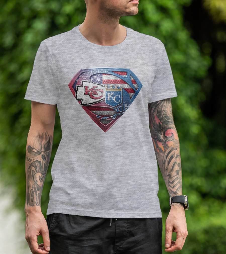 Kansas City Chiefs Royals American Flag Superman Shield T-Shirt