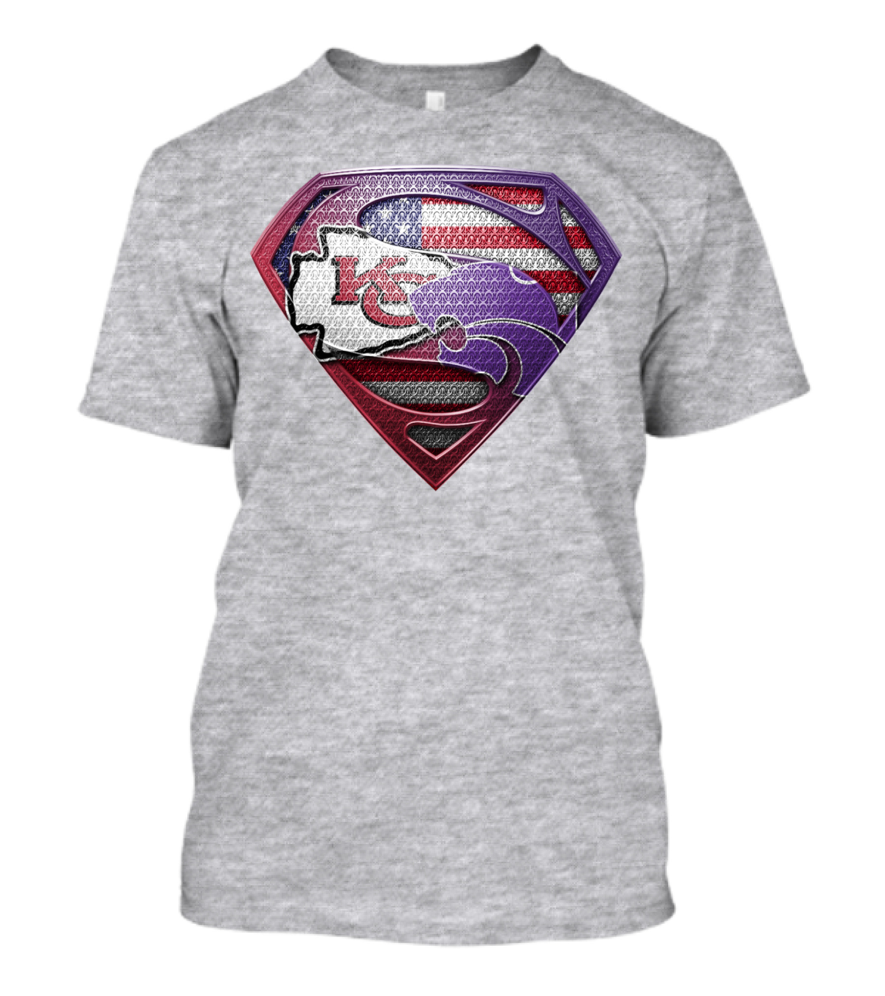 Kansas City Chiefs Superman Logo With American Flag And Kansas Map T-Shirt
