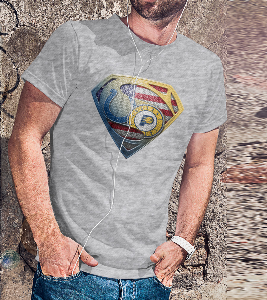Superman Shield Indianapolis Colts And Pacers American Flag T-Shirt