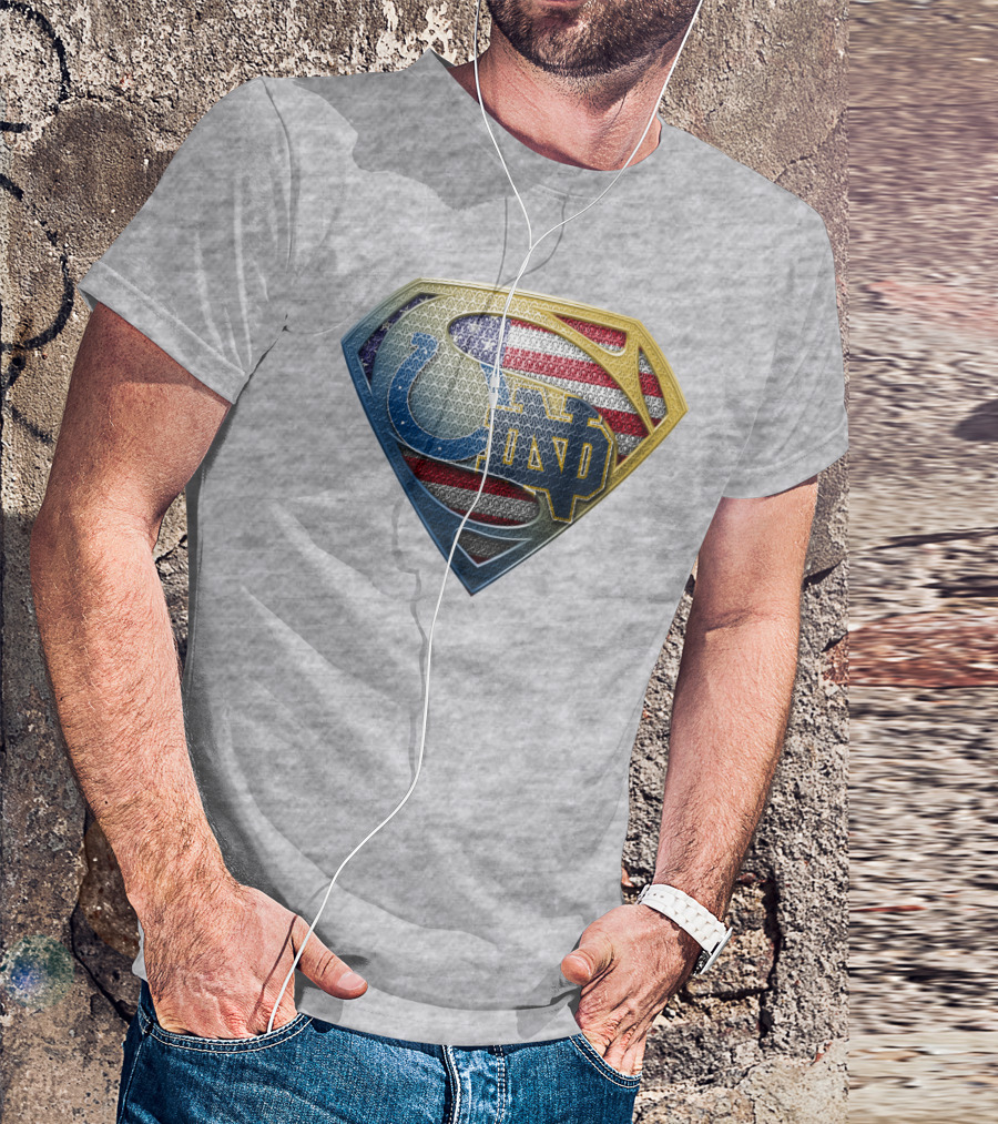 Notre Dame And Indianapolis Colts American Flag Superman T-Shirt