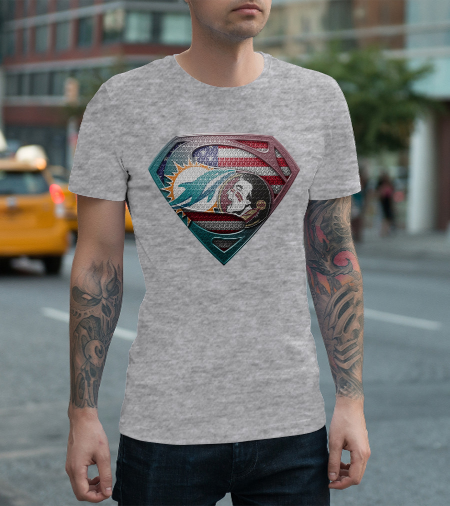 Miami Dolphins Superman American Flag T-Shirt