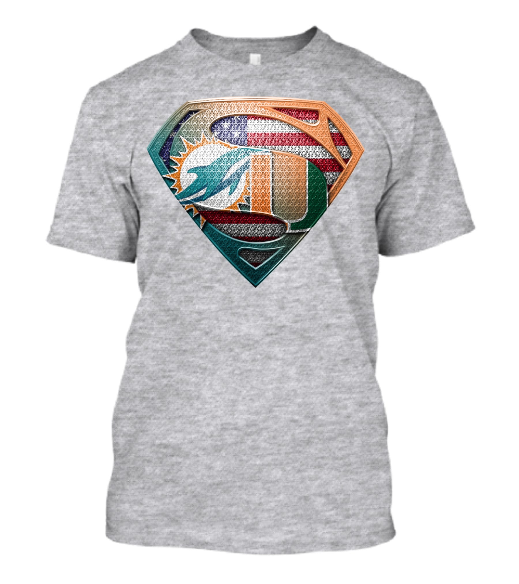 Miami Dolphins University Of Miami Superman Logo With American Flag T-Shirt