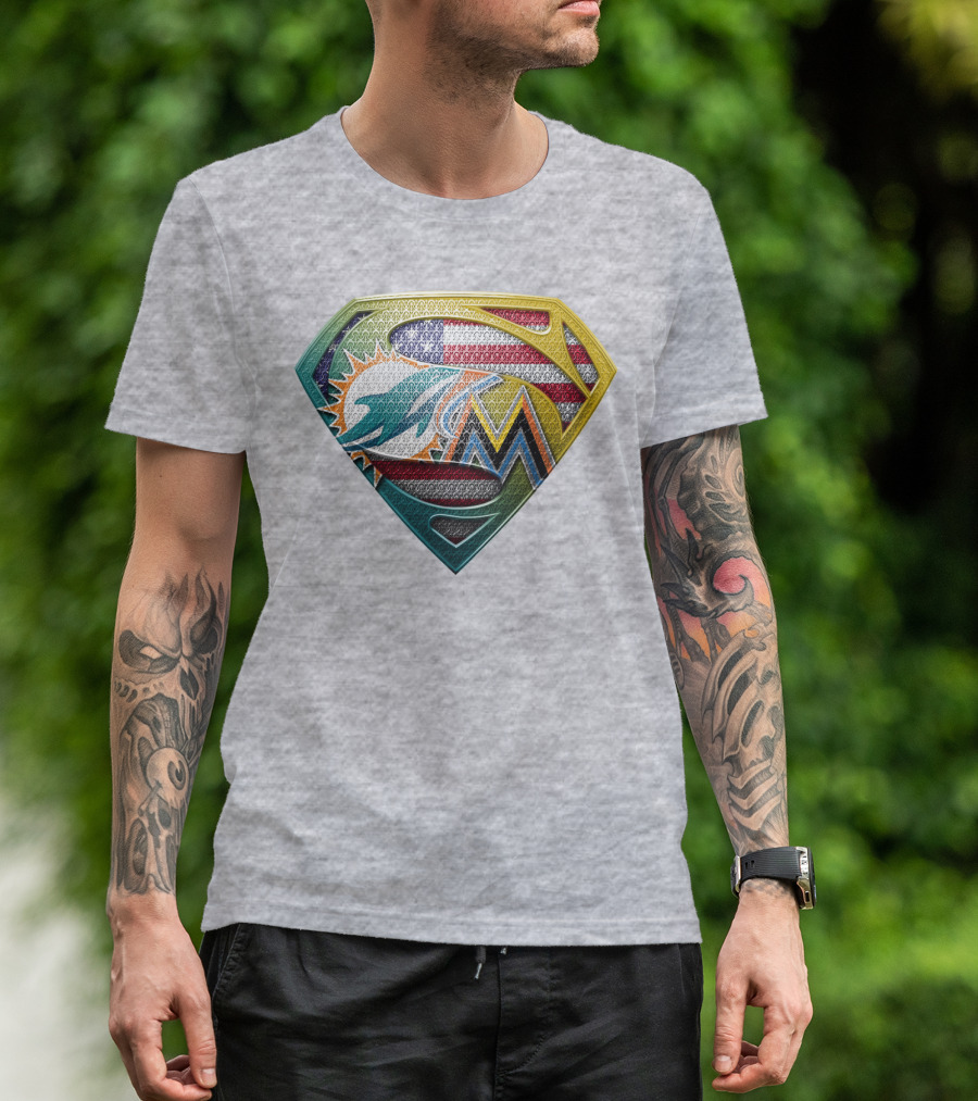 Superman Miami Dolphins Marlins American Flag T-Shirt