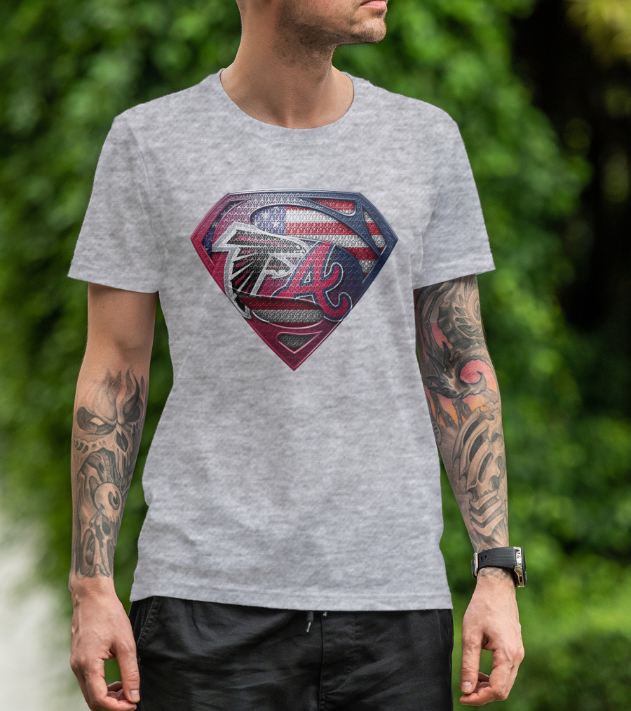 Superman Shield Atlanta Falcons Braves Usa Flag T-Shirt