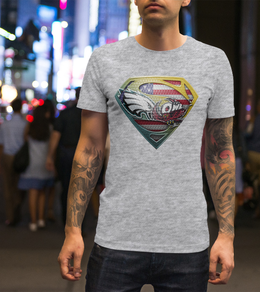 Eagle Owl American Flag Superman Shield T-Shirt