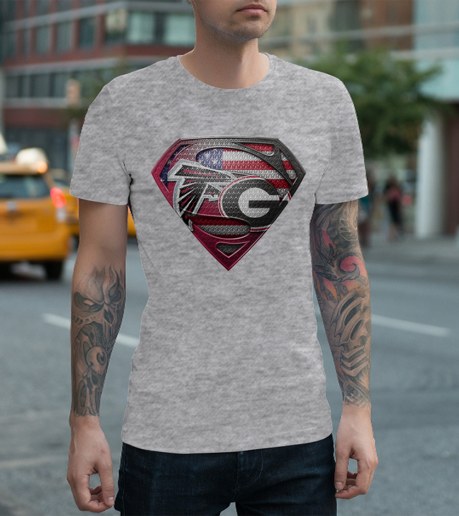 Superman Georgia Bulldogs Atlanta Falcons American Flag T-Shirt