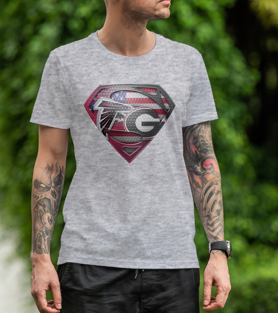 Superman Georgia Bulldogs Atlanta Falcons American Flag T-Shirt